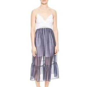 SANDRO PARIS Siren Lace-Bodice Dress Blue b3a